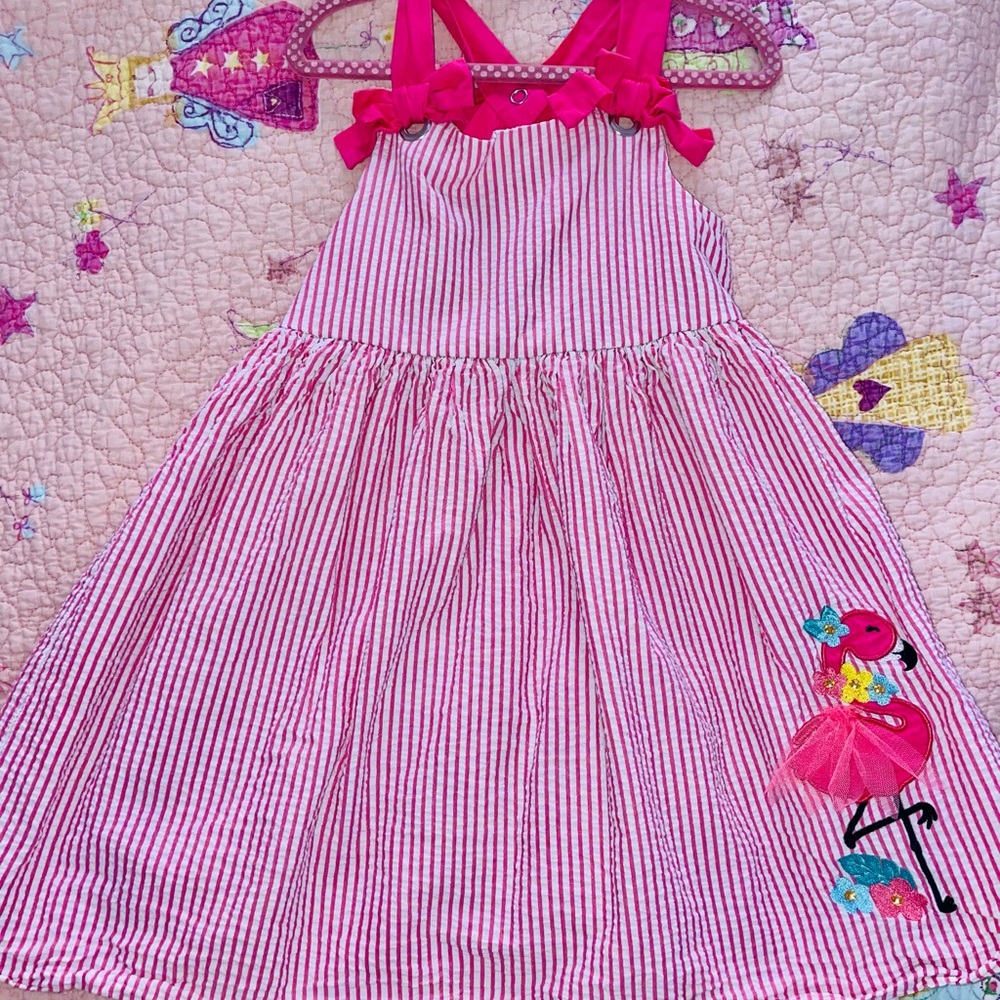 Tahari Pink Striped Dress with Flamingo Appliqué 4T